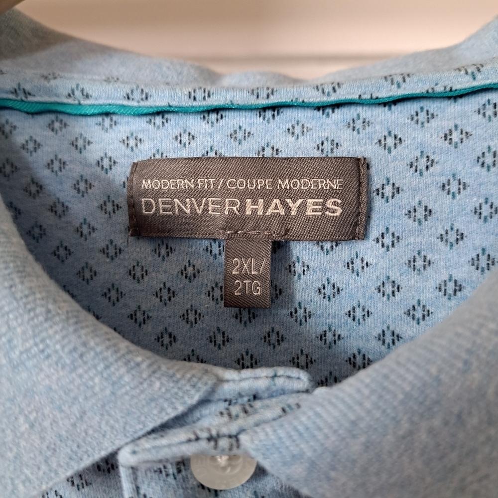 Denver Hayes | Blue diamond pattern men's modern fit polo - Picture 5 of 8
